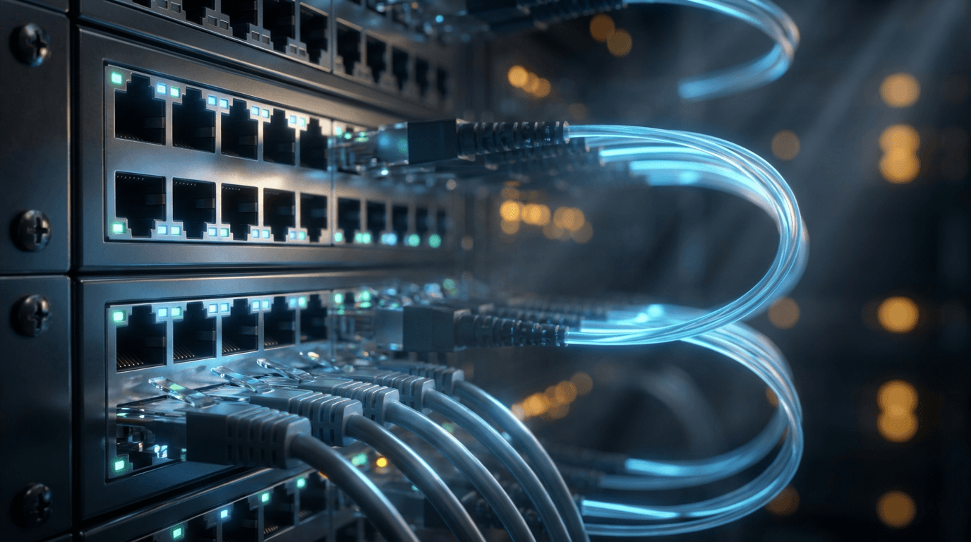Server hardware with glowing cable connectors